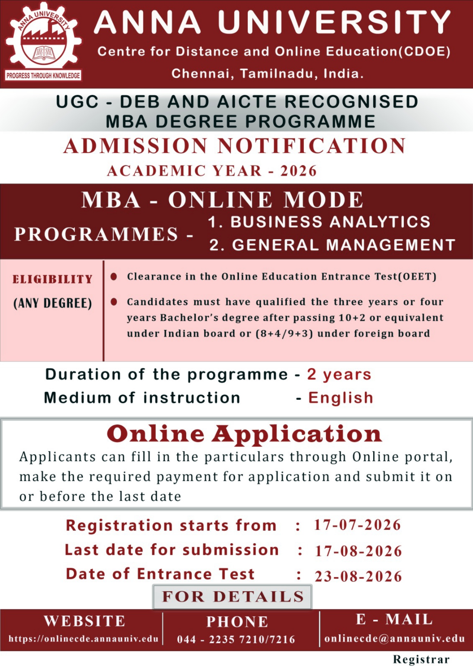 Admission Notification CY 2025