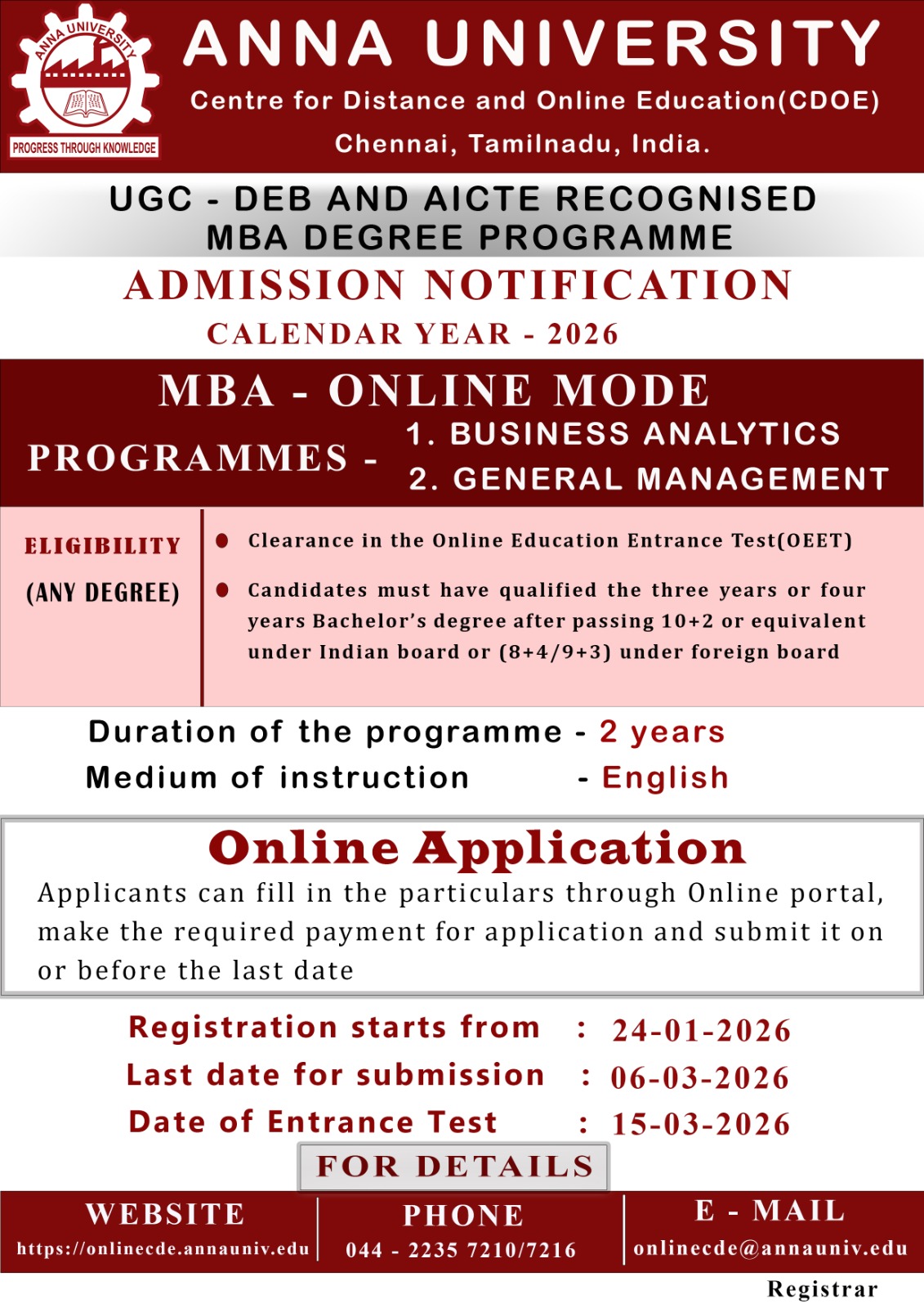 Admission Notification CY 2025